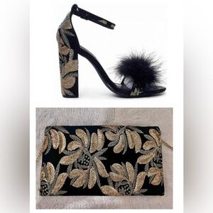 STEVE MADDEN Carabu Gold Sequin Sandals + Clutch